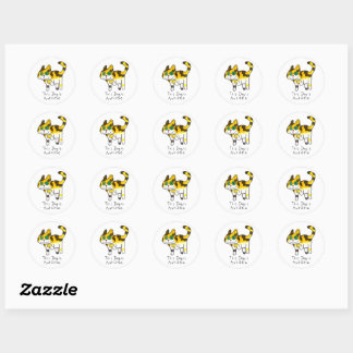 Sticker Rond Bande dessinée drôle de chien autiste mignon
