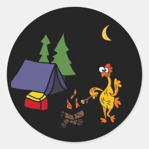 Sticker Rond Bande dessinée en caoutchouc drôle de camping de
