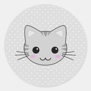 Sticker Rond Bande dessinée grise mignonne de chat tigré de