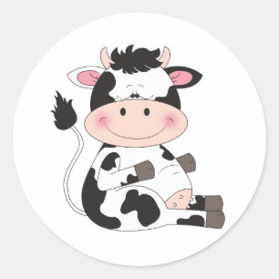 Sticker Rond Bande dessinée mignonne de vache à bébé