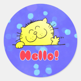 Sticker Rond Bande dessinée mignonne Kitty bonjour