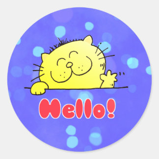 Sticker Rond Bande dessinée mignonne Kitty bonjour