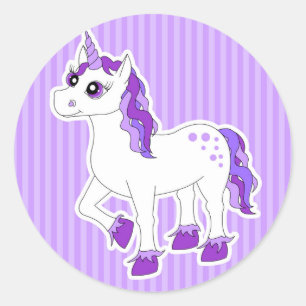 Sticker Rond Bande dessinée pourpre de licorne