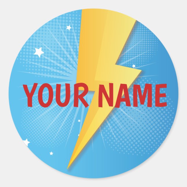 Sticker Rond Bande dessinée Super Héros Anniversaire (Devant)