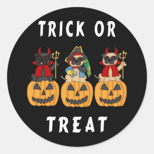 Sticker Rond Bande d'Halloween ou chien de Carlin traité