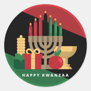 Sticker Rond bande diagonale Happy Kwanzaa