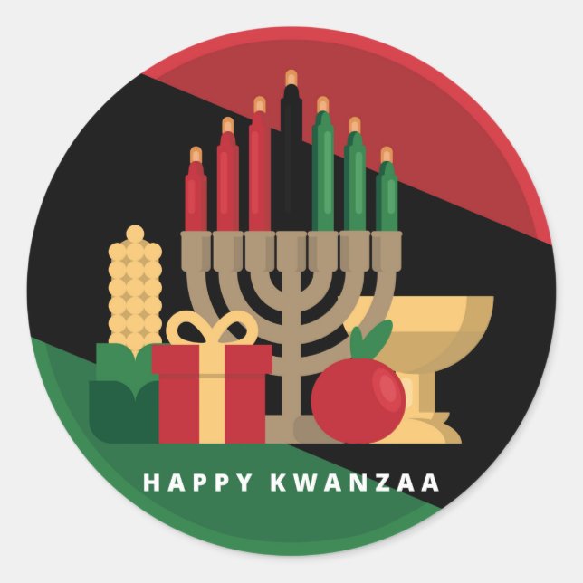 Sticker Rond bande diagonale Happy Kwanzaa (Devant)