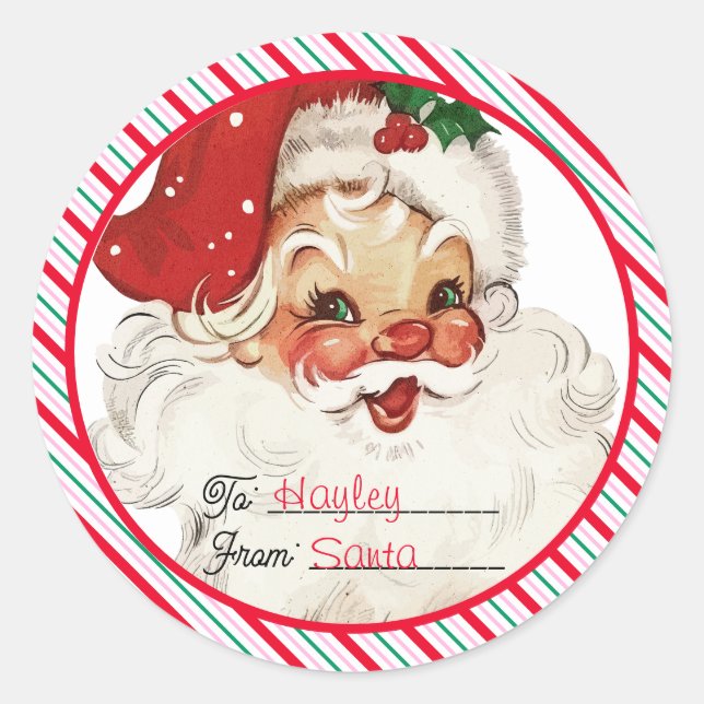 Sticker Rond Bande Festive Du Cadeau Père Noël (Devant)