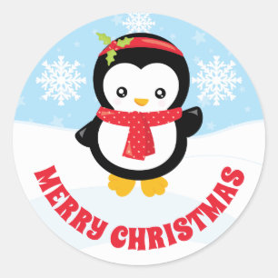 Sticker Rond Bandeau rouge pour enfants mignons Manchot Joyeux 