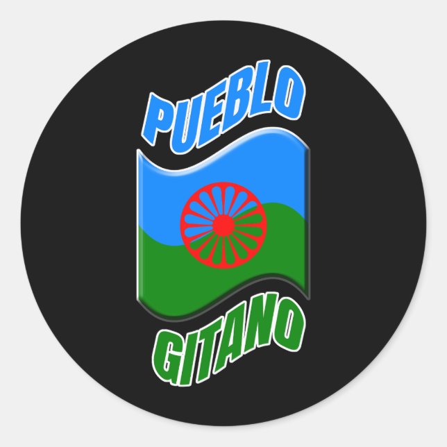 Sticker Rond Bandera gitana. Pegatina bandera gitana negra. (Devant)