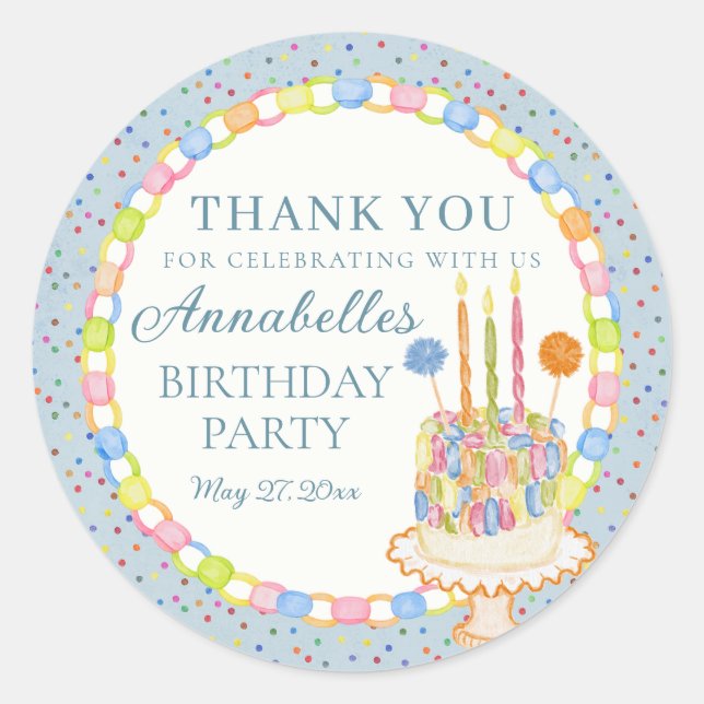 Sticker Rond Banderole d'anniversaire Bleue Confetti (Devant)