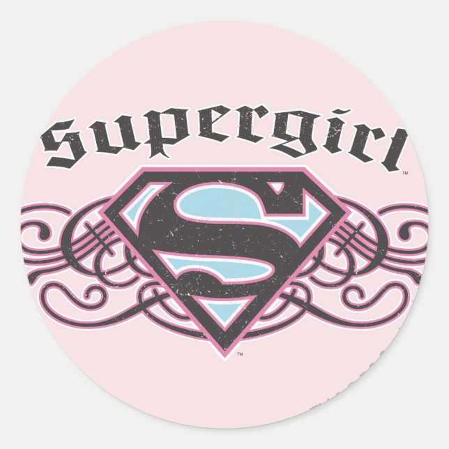 Sticker Rond Bandes à épingles supergirl noir et rose (Devant)