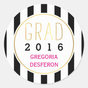 Sticker Rond Bandes blanches noires grad 2016 graduation modern
