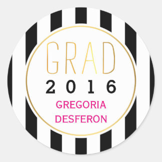 Sticker Rond Bandes blanches noires grad 2016 graduation modern