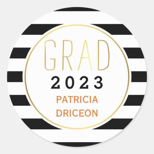 Sticker Rond Bandes blanches noires grad 2016 graduation tendan (Devant)