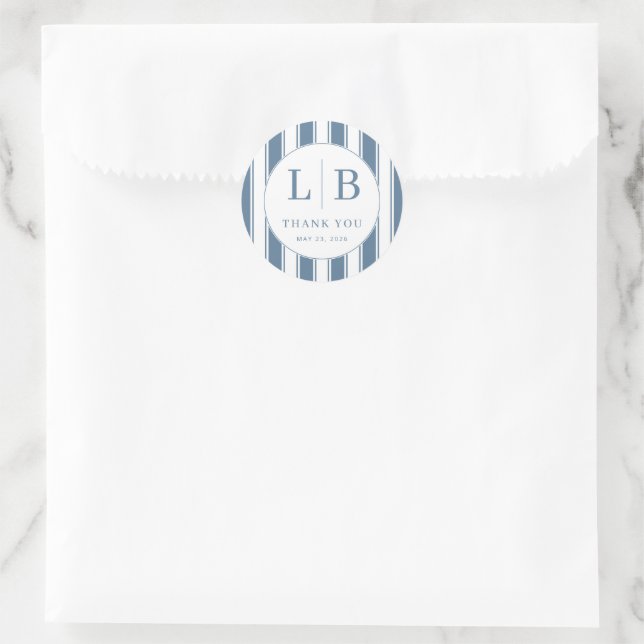 Sticker Rond Bandes Bleues Élégantes avec Initiales (Sac)