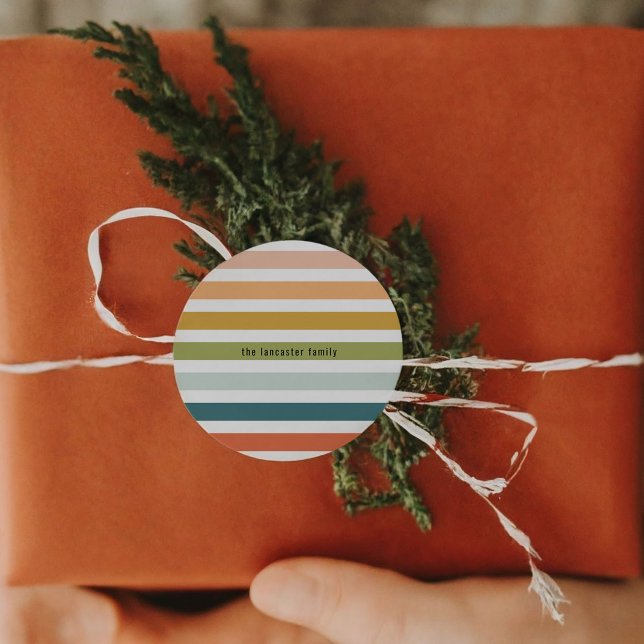 Sticker Rond Bandes colorées (Colorful Stripes Classic Round Sticker)