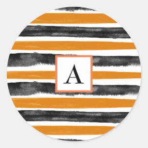 Sticker Rond Bandes d'aquarelle d'Halloween noir et orange