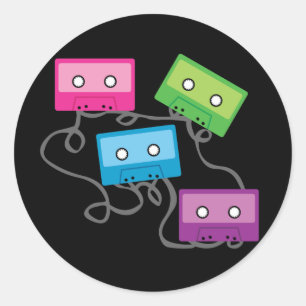 Sticker Rond Bandes de cassettes colorées