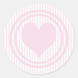Sticker Rond Bandes du coeur et rose et blanc