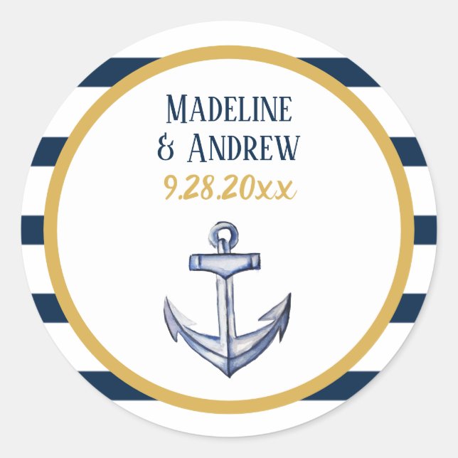 Sticker Rond Bandes nautiques et Mariage d'Ancres (Devant)