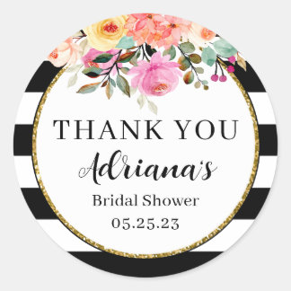 Sticker Rond Bandes noires et blanches Faveur florale