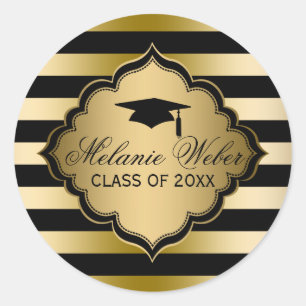 Sticker Rond Bandes noires et or - Graduations