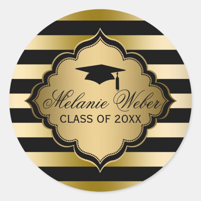 Sticker Rond Bandes noires et or - Graduations (Devant)