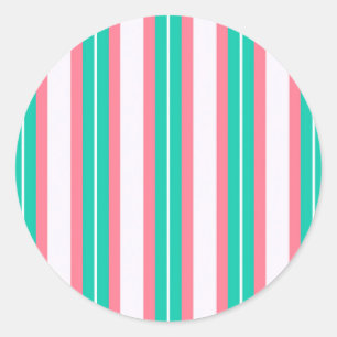 Sticker Rond Bandes rétro - Rose Turquoise
