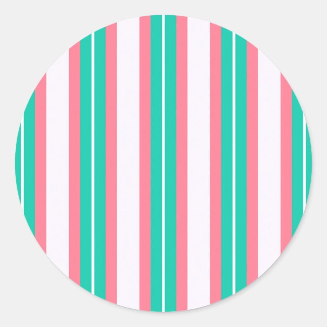 Sticker Rond Bandes rétro - Rose Turquoise (Devant)