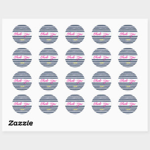 Sticker Rond Bandes roses de la marine Merci
