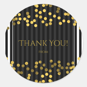 Sticker Rond Bandes Verticales Noires & Blanches Points Faux Or