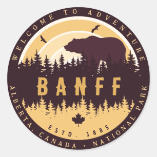 Sticker Rond Banff Canada Montagnes Rocheuses Camping Vintage