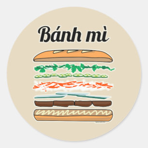 Sticker Rond Banh Mi sandwich vietnamien baguette de pain franç