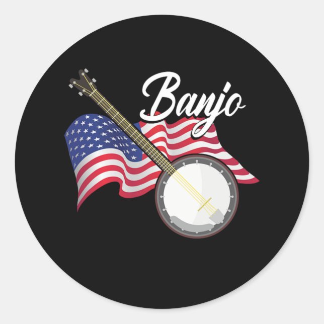 Sticker Rond Banjo American Flag Instrument musique acoustique  (Devant)
