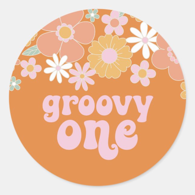 Sticker Rond Bannière d'anniversaire rétro florale Groovy One (Devant)