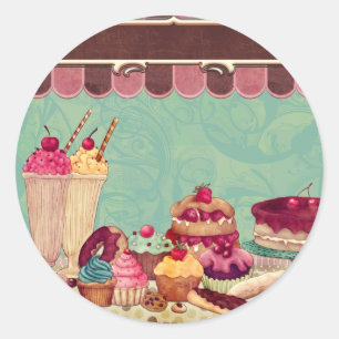 Sticker Rond Bannière des signes de la fête du gâteau de Cup