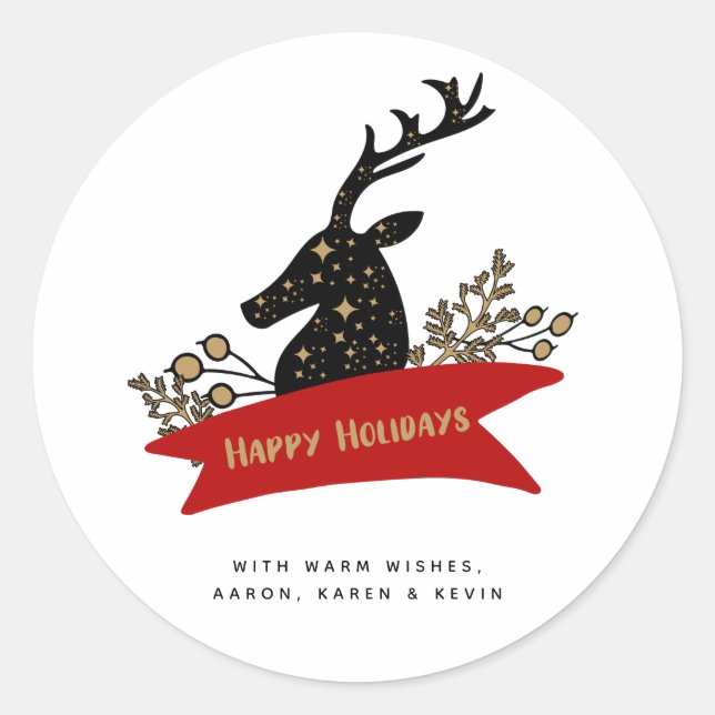 Sticker Rond Bannière Joyeuses Fêtes Renne de Noël (Devant)