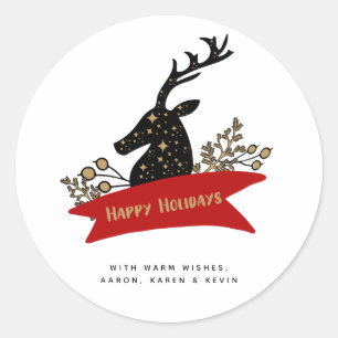 Sticker Rond Bannière Joyeuses Fêtes Renne de Noël