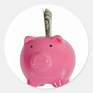 Sticker Rond Banque Piggy avec de l'argent