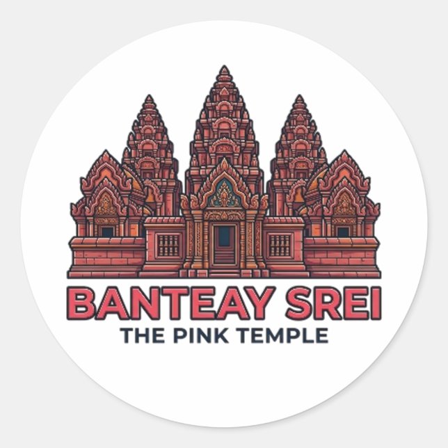 STICKER ROND BANTEAY SREI LE TEMPLE ROSE (Devant)