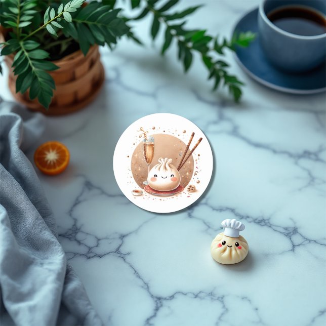 Sticker Rond Bao au four Fête de bébé pour petite boulette (Bao in the Oven Little Dumpling Baby Shower Classic Round Sticker)