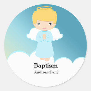 Sticker Rond Baptême Angel Boy