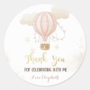 Sticker Rond Baptême Bébé Fille Montgolfière Rose Nuages