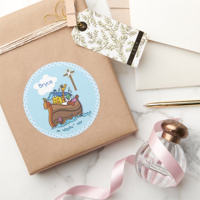 Sticker Rond Baptême bébé Noé's sur mesure, Bleu Garçon (Cadeaux)