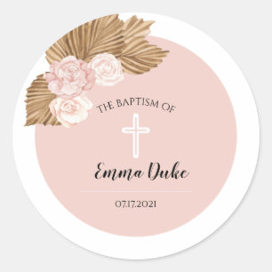 Sticker Rond Baptême Christening Blush Arch Boho Invitation