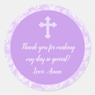 Sticker Rond Baptême Christening Lavender Cadeau Favoriser Étiq