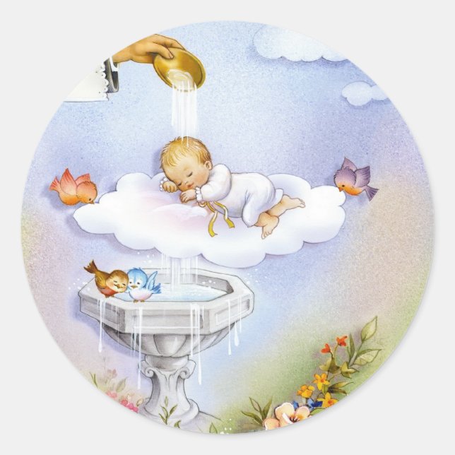 Sticker Rond Baptême christissant bébé (Devant)