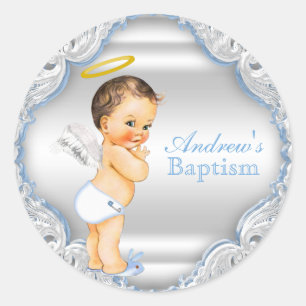 Sticker Rond Baptême d'ange garçon