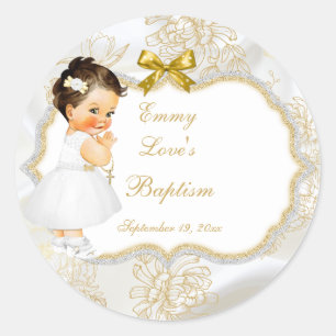 Sticker Rond Baptême de bébé fille Croix en or